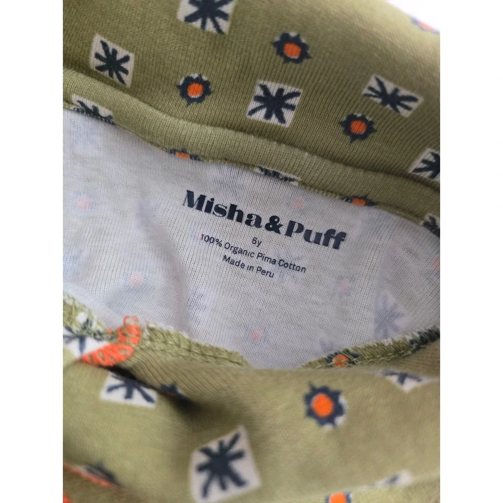 Misha & Puff Olive Green Geometric Print Sailor Tie Top Organic Pima Cotton 6y
